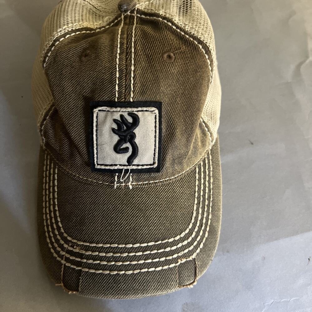Browning Hat Cap Strap Back One Size Green Tan Buckmark Logo Mens Hunting